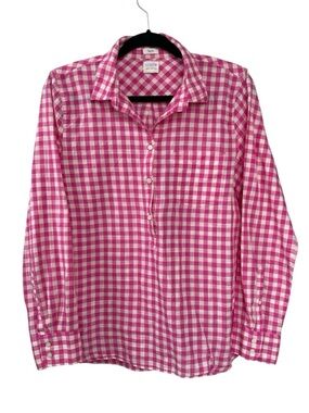 J. Crew Cotton Boy Fit Pink and White Gingham Blouse M